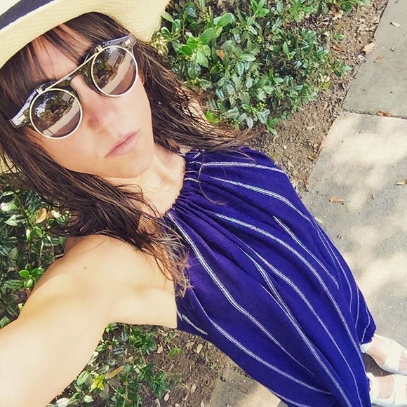Navy and white striped maxi dress