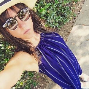 Navy and white striped maxi dress