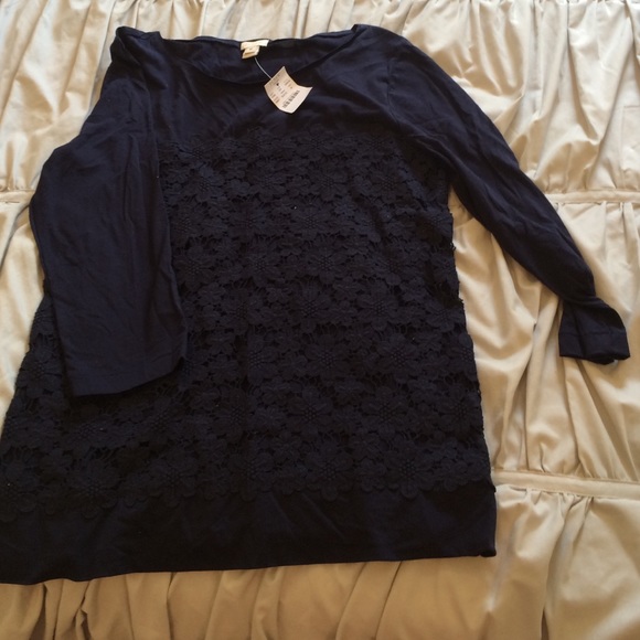 J.crew navy lace 3/4" sleeve blouse