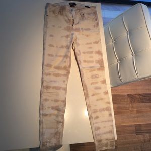 White and beige tie dye skinny jeans