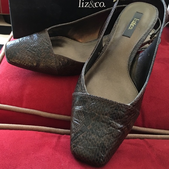 Sling back brown animal skin-inch and half heel