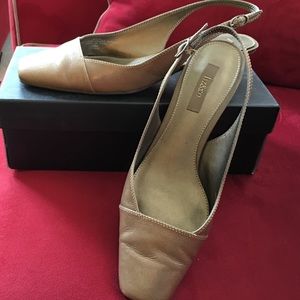 Tan sling back inch and half heels