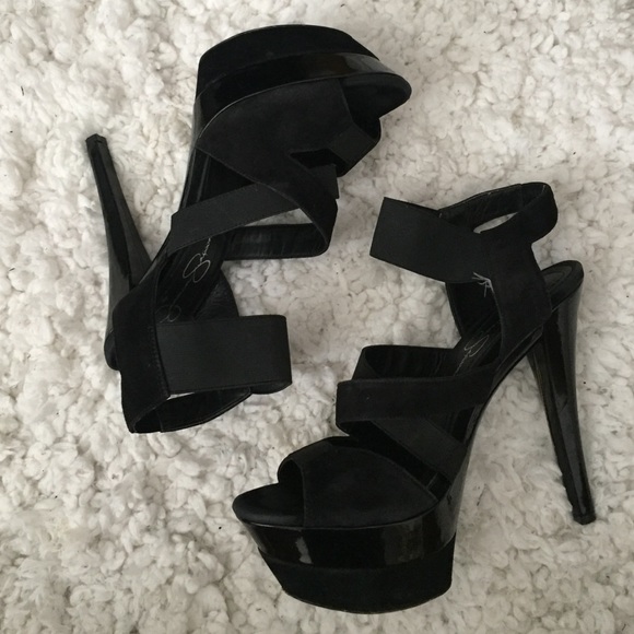 Black suede/elastic banded platforms