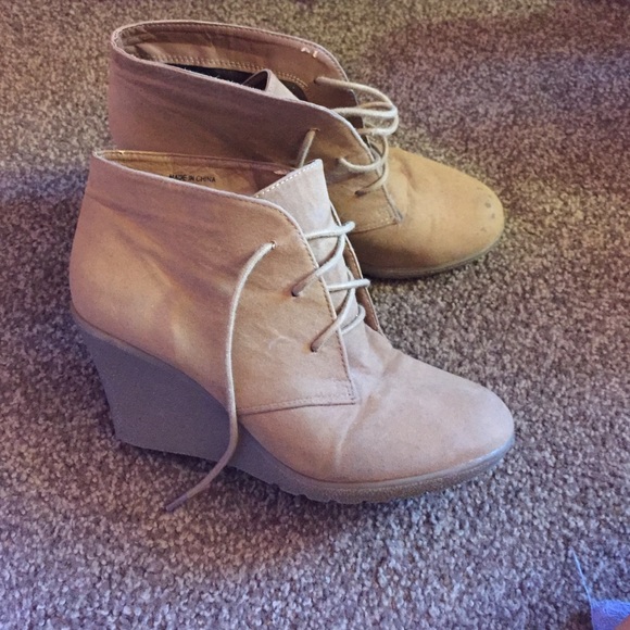 Tan wedge booties