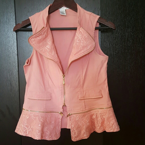 Coral peplum vest top