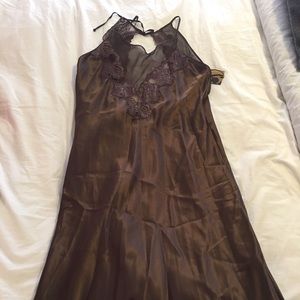 Beautiful long brown gown. Satin and lace