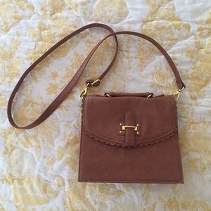 Asos brown leather scalloped cross body purse