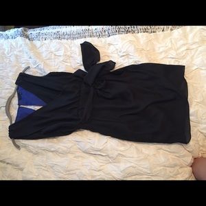 Black, open back dress.