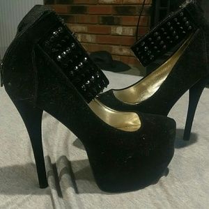 Black Suede Heels with Black Spiked Ankle Band