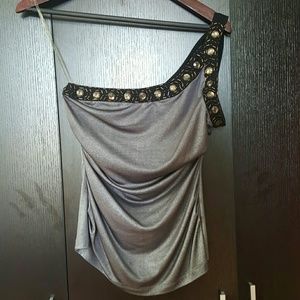 Gray with black trim blouse