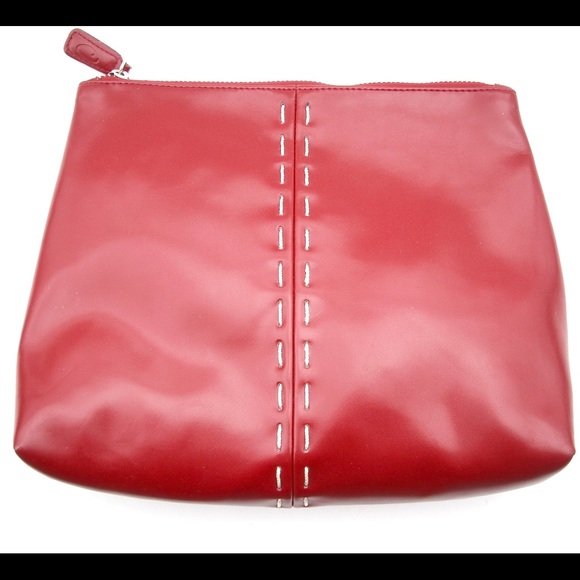 Classy Oscar de la Renta Red Faux Leather Clutch