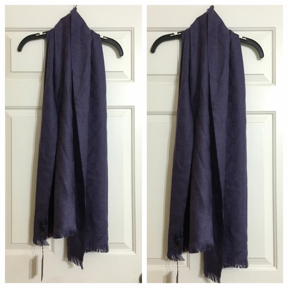 🚫SOLD🚫 NWT GUCCI WOOL GG PRINTED SCARF (PURPLE) - Picture 2 of 4