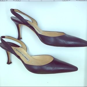 Manolis Blahnik black sling back heels