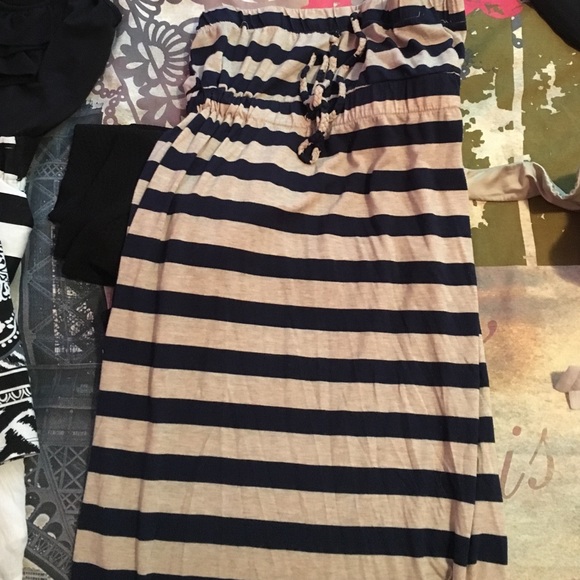 Weavers maxi navy blue and tan striped dress