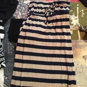 Weavers maxi navy blue and tan striped dress