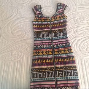 Multi colored Aztec Dress. Zipper in front.