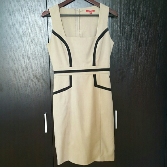 Tan/black trim design dress