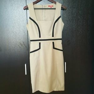 Tan/black trim design dress
