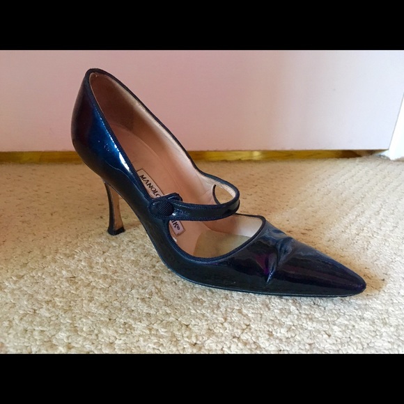Manolo Blahnik Patent Pumps with Strap