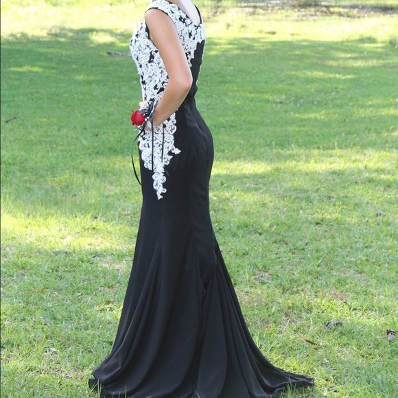 White and Black Lace Prom Dress