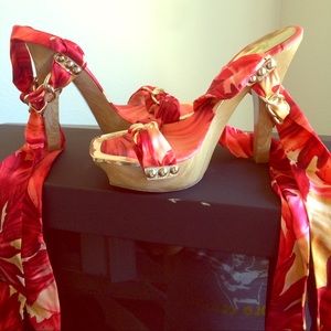 Guess by Marciano Satin Leg Wrap-Red Sandal