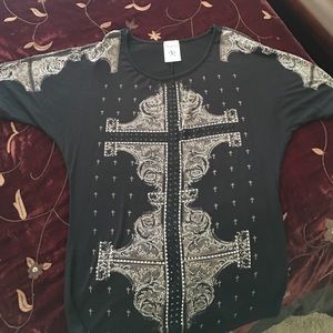 Vocal Top Short Sleeve Black/White Crystals