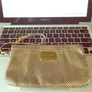 FOSSIL gold snake print wristlet clutch