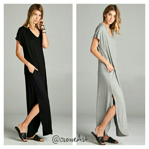 HP Gray Cold Shoulder Maxi with Pocket - Picture 2 of 3