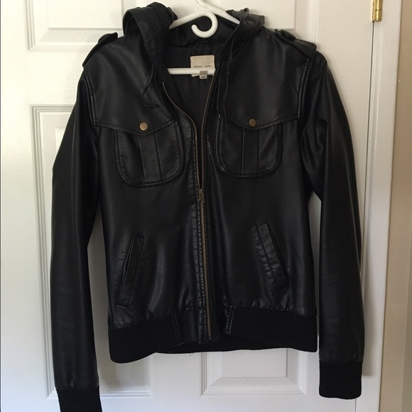 Silence + Noise Hooded Vegan Leather Bomber Jacket