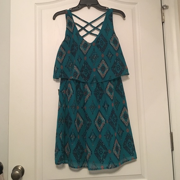 😈 teal tribal strappy back dress 😈