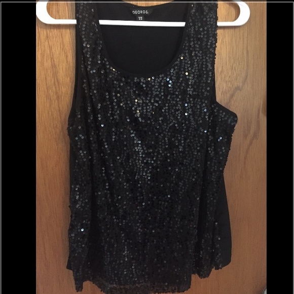 George XL Black Sparkly Sequin Top