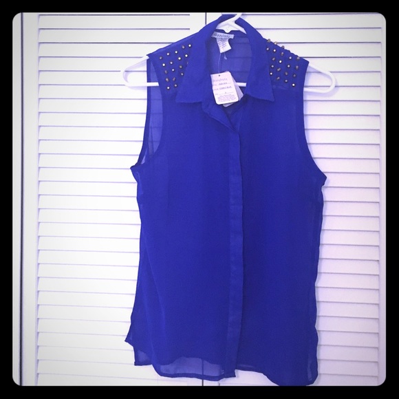 NWT cobalt blue sheer button down top