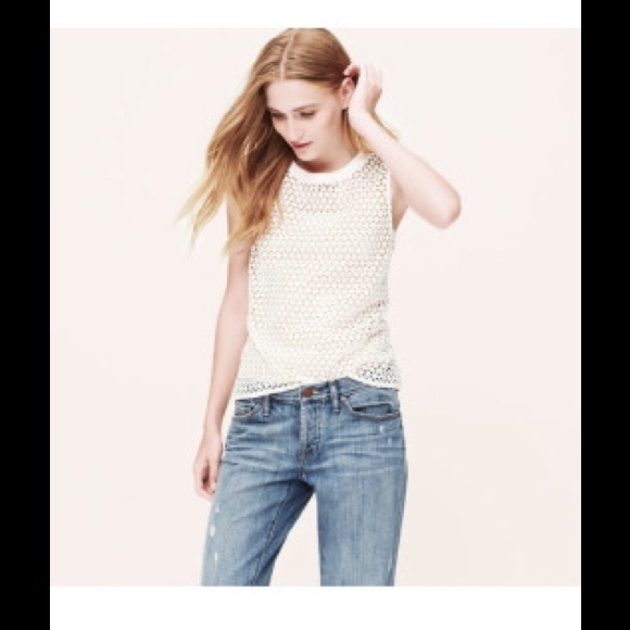 Structured Cream White Eyelet Lace Shell - image 1