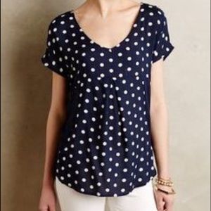 Anthropologie navy and white polka dots shirt