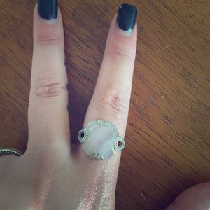 Sterling Silver Pink Quartz Ring Swarovski Crystal