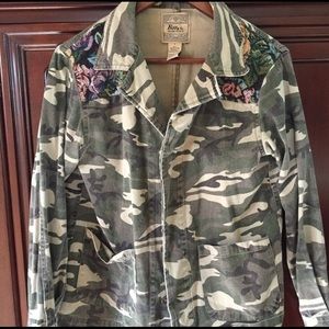 Army jacket with floral print shoulders