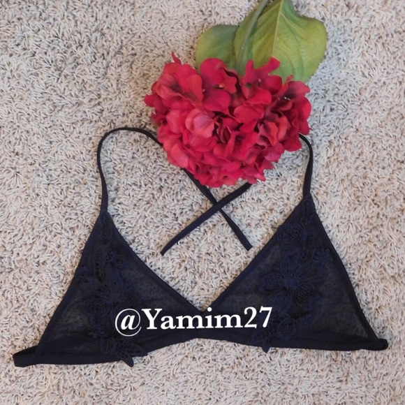 🆕Sheer Mesh Embroidered Bralette, Black - Picture 2 of 3