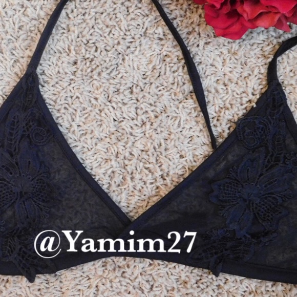 🆕Sheer Mesh Embroidered Bralette, Black - Picture 3 of 3
