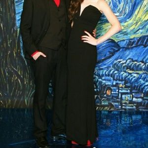 Black floor length strapless formal dress