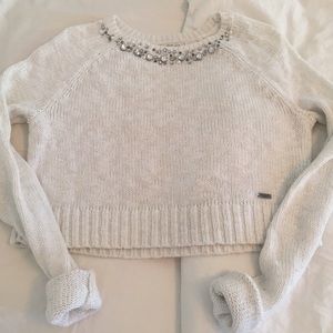 Abercrombie & Fitch White Knit Jeweled Sweater