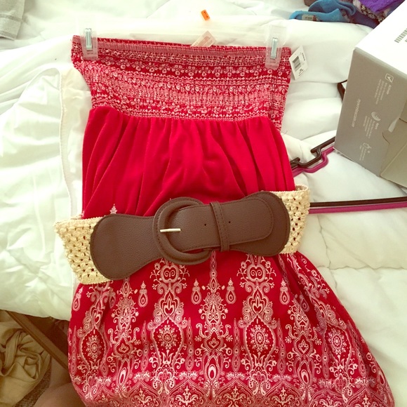 Red and white belted bandana print top