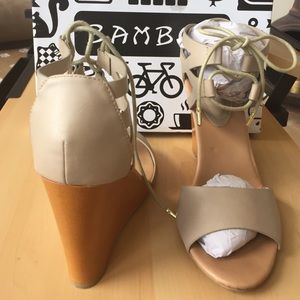 Bamboo Lace Up Peep Toe Wedge