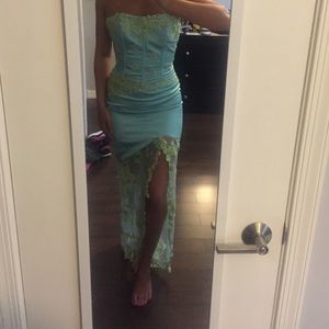 Jovani Teal and Lime Green Gown