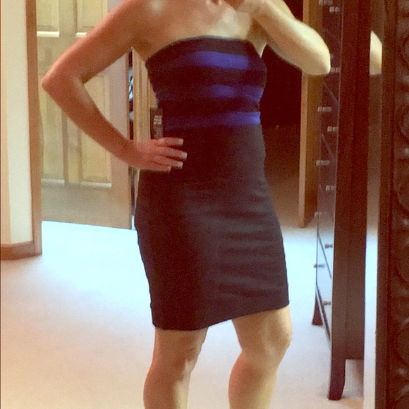 Express banded mini dress in blue/black