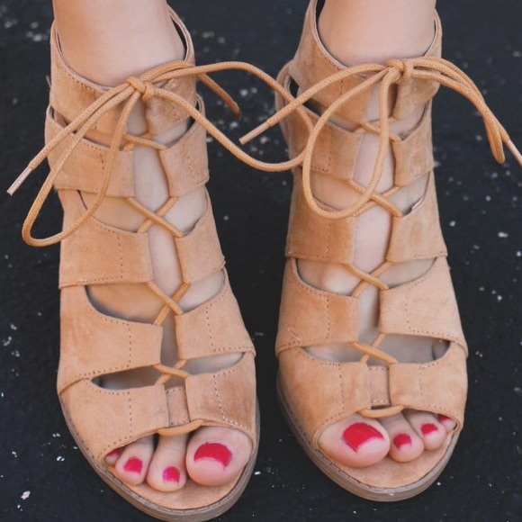 Toffee slit cutout lace up heels - Picture 3 of 4