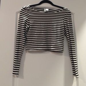 H&M Black and White Striped Crop Top