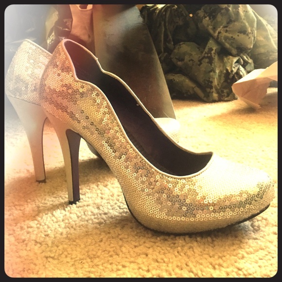 Silver sequin heels