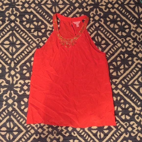 Lilly Pulitzer silk Corsica top in tomato
