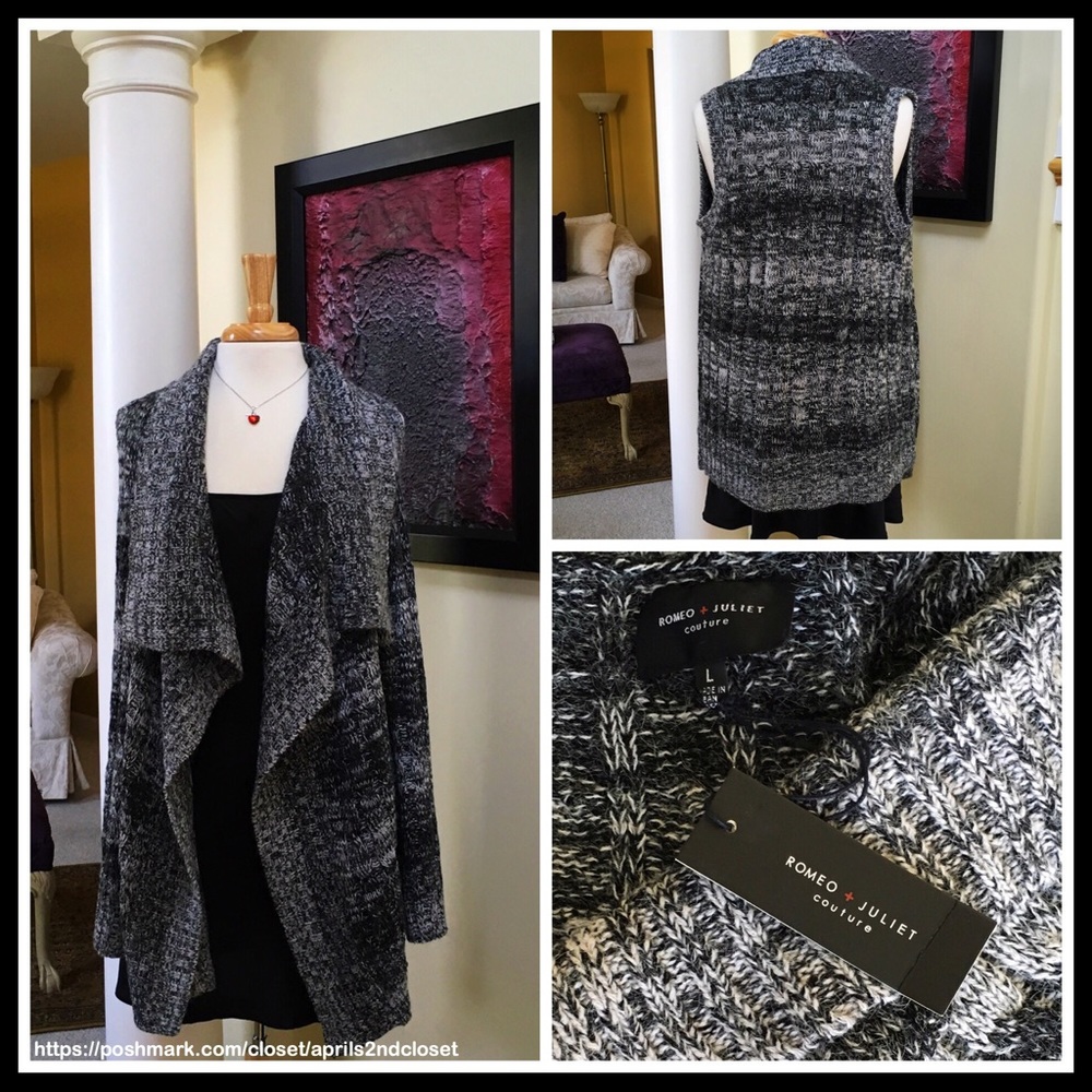 ROMEO & JULIET LONG DRAPED SHAWL CARDIGAN VEST - Picture 6 of 8