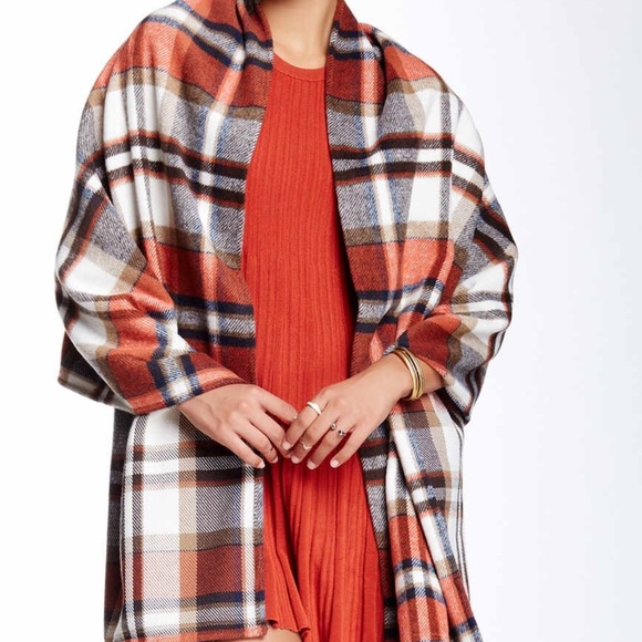 LUXE PLAID CAPE BLANKET SCARF PONCHO WRAP A3C - Picture 5 of 7